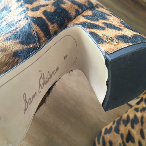 Sam Edelman Hilty Calf Hair Bootie Leopard Heeled Leather Boots size 8M-VGUC - Picture 4 of 5